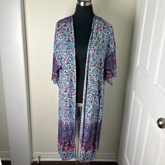 Revamped Boho Parsley Maxi Slit Kimono Duster Size Medium - Picture 2 of 14